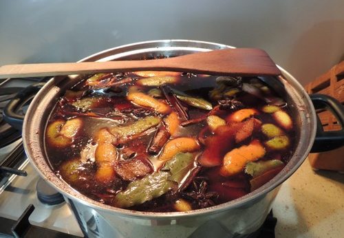 Photo of Gluhwein brewing on the stovetop